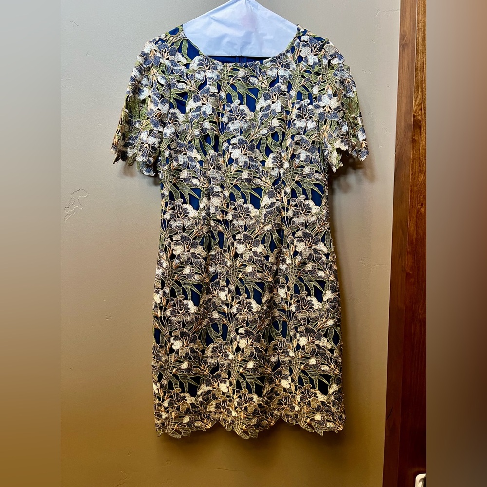 Tahari Floral Lace 4P Cocktail Dress Short Sleeve